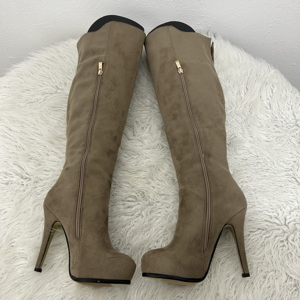 Luichiny Taupe Imi Suede Boots Over The Knee Stiletto Thigh High Rise Size 5.5M - Picture 3 of 11